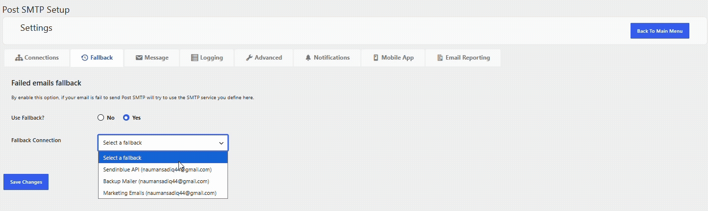 Select a Fallback Mailer