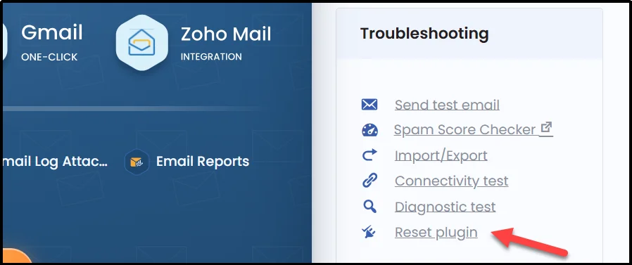 Reset plugin link in the Post SMTP dashboard Troubleshooting section