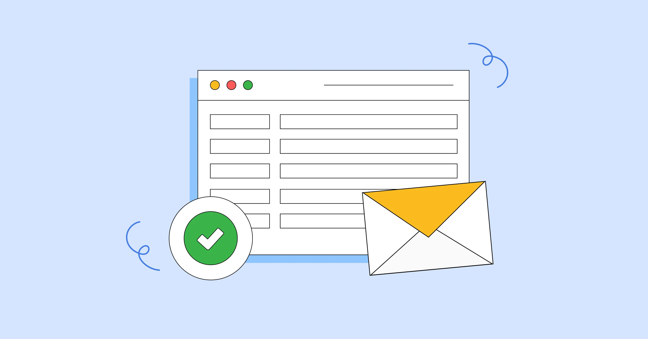 Browser window showing a list of records with a green checkmark and envelope, representing a clean email list
