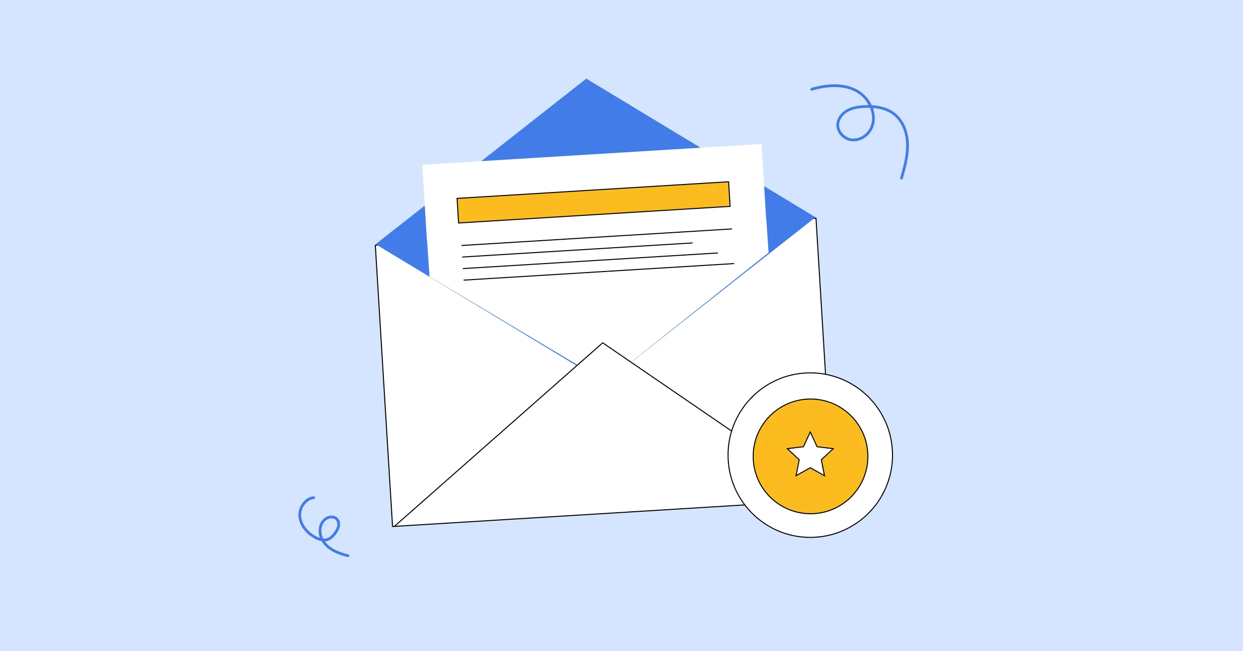 Open envelope with a highlighted headline and star badge, representing clear and honest email subject lines