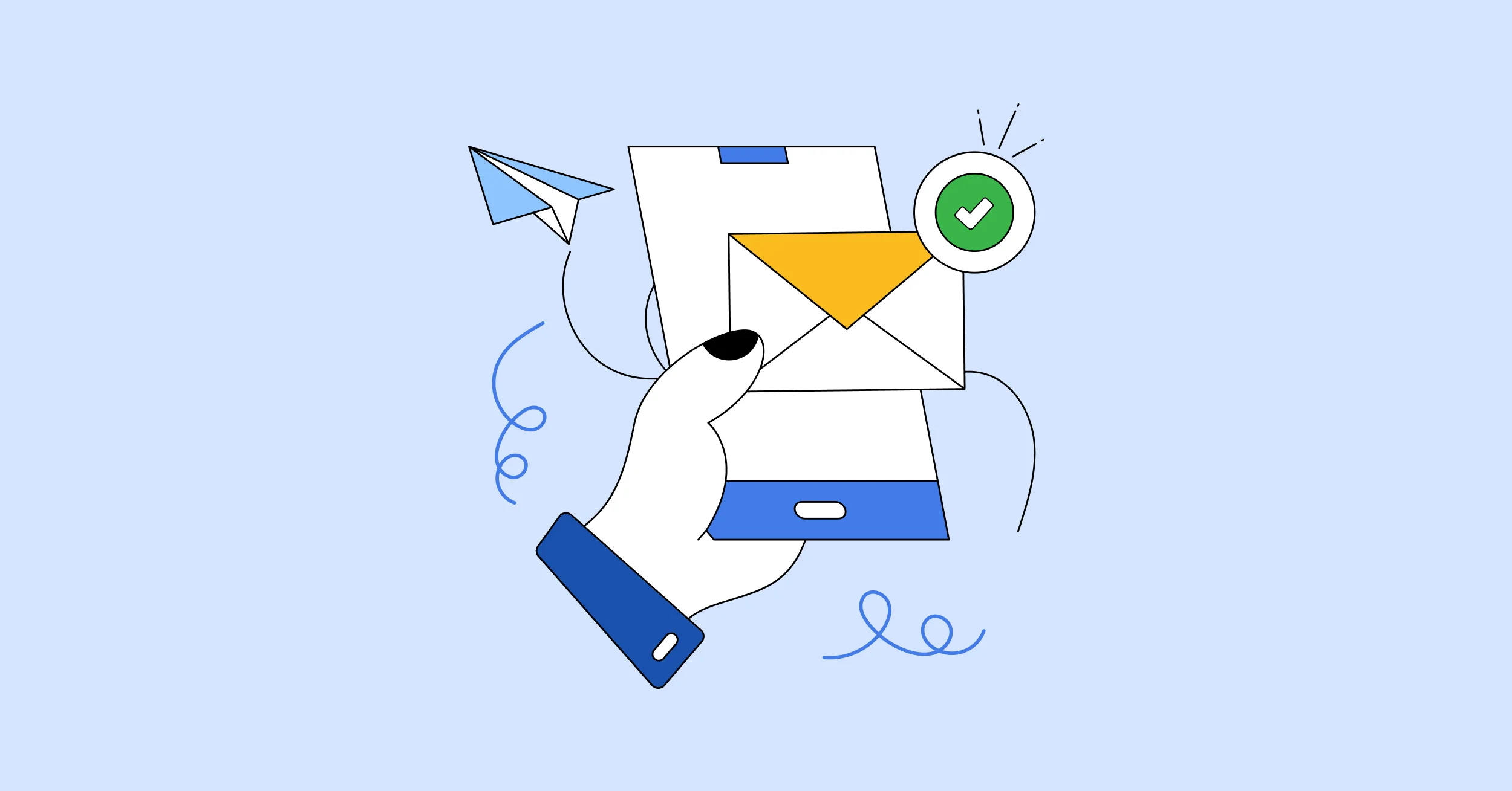 Hand holding a smartphone with an email and green checkmark, representing clear subscriber consent before sending emails