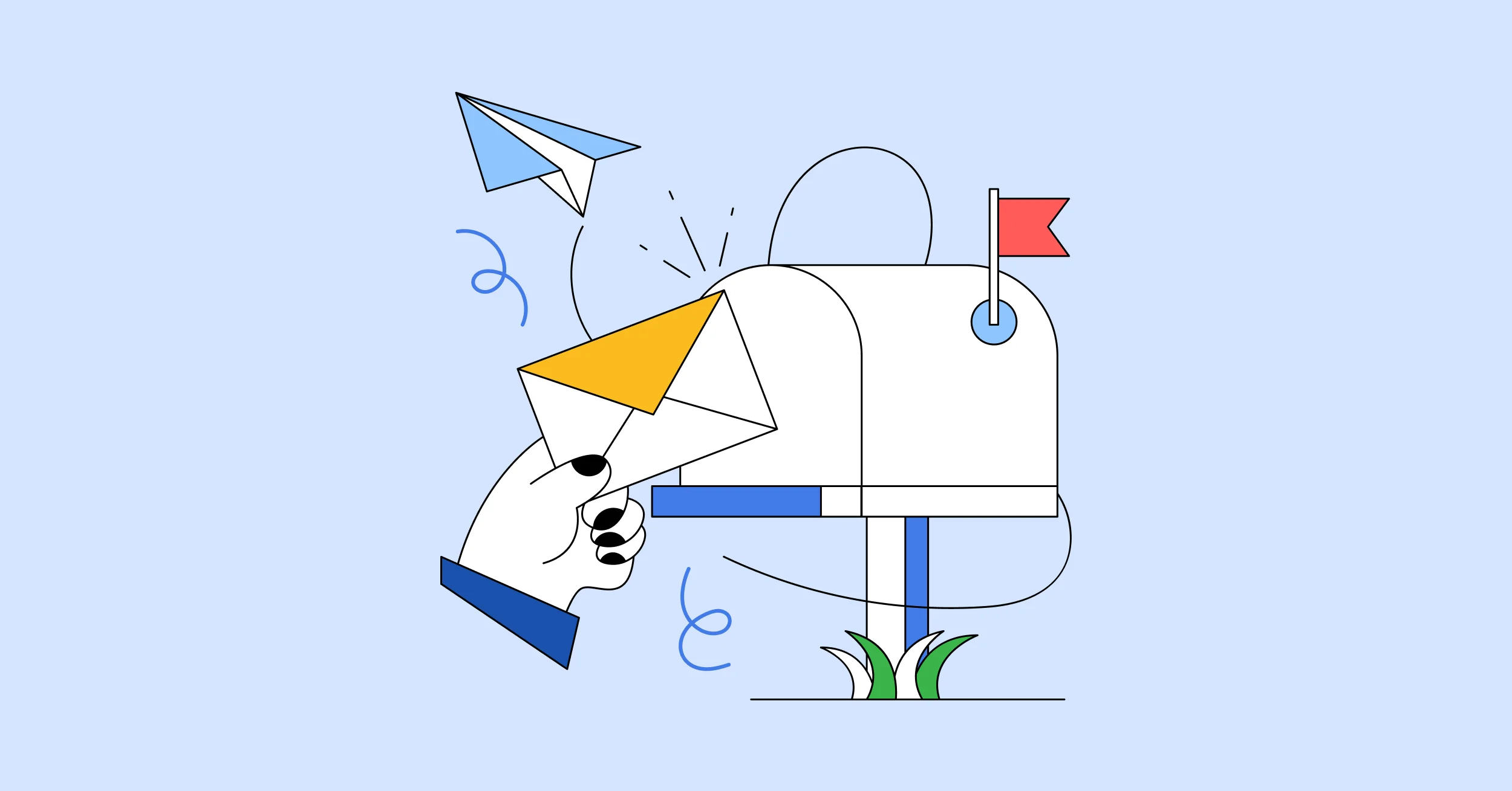 Hand placing an email into a mailbox with a raised flag, illustrating double opt-in confirmation for email signups