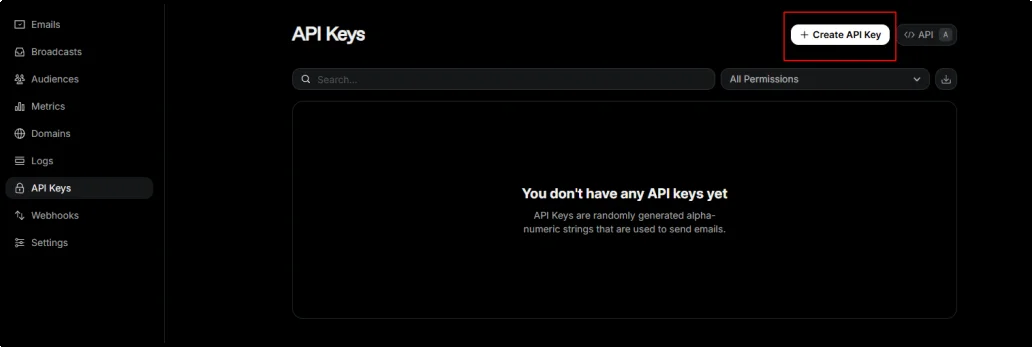 Create a new API key for email service provider