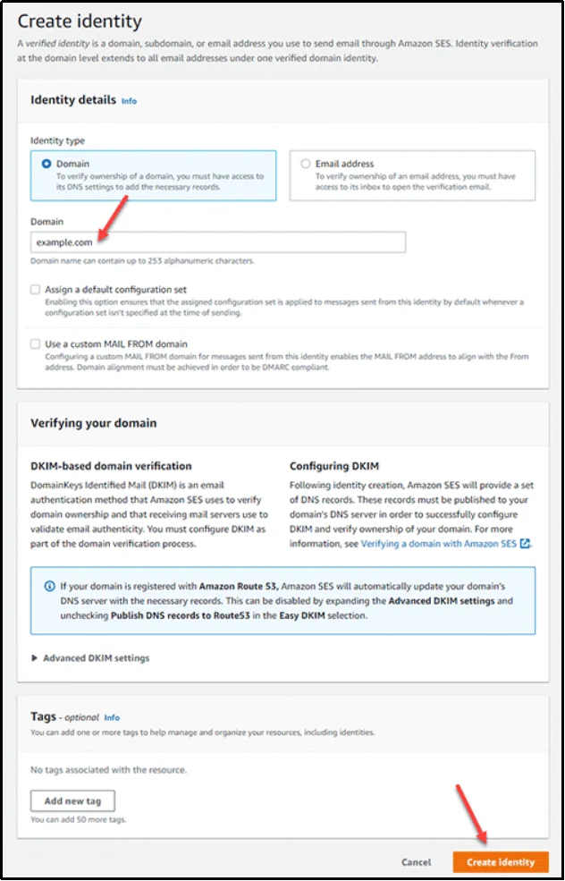 Domains DNS settings configuration for email authentication