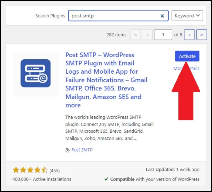 Look up Post SMTP plugin in WordPress dashboard