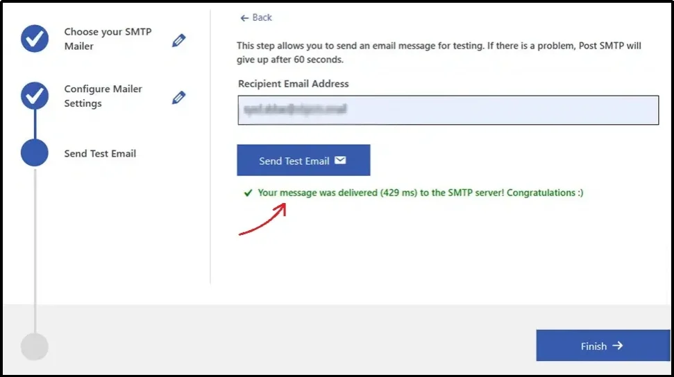 Message was sent successfully confirmation in Post SMTP
