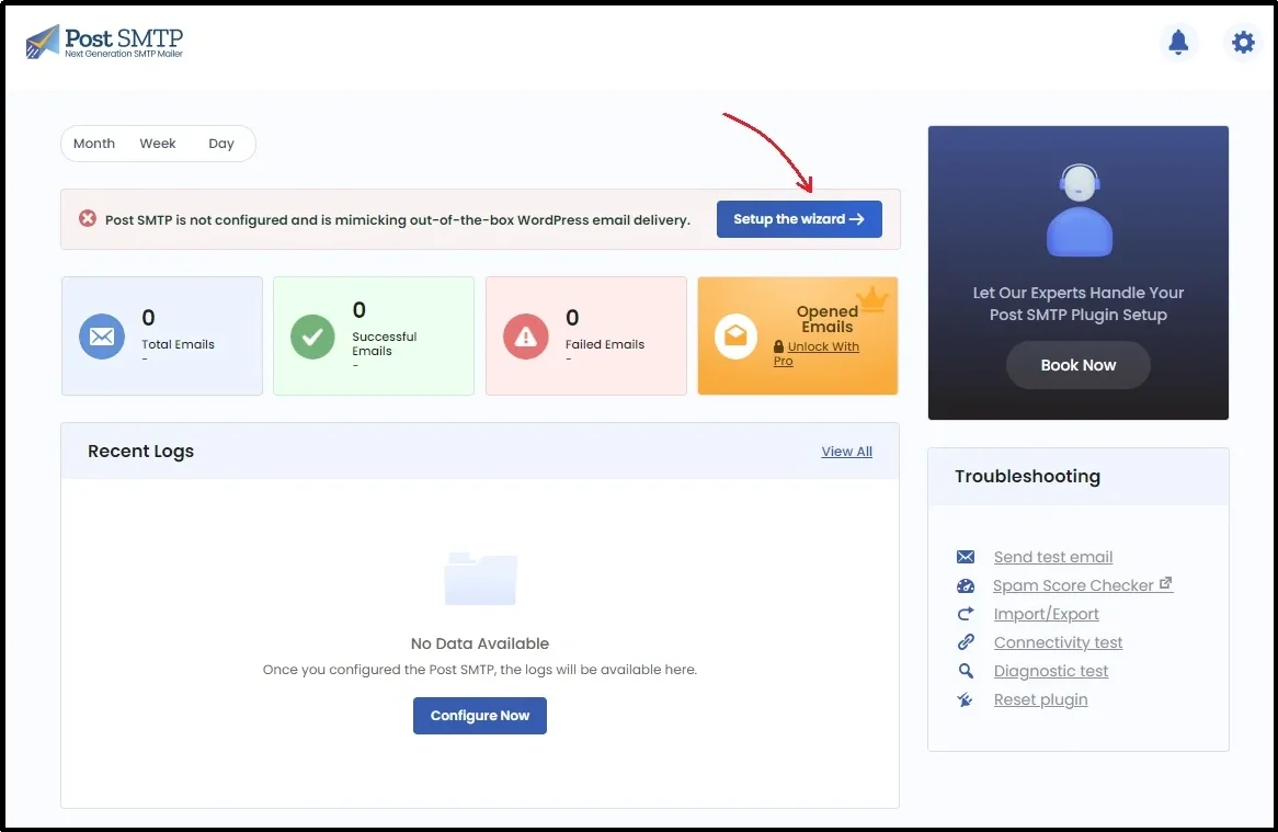 Setup the wizard option in Post SMTP plugin