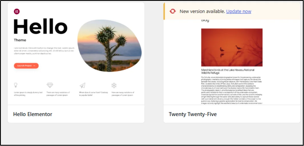 Activate a basic WordPress theme