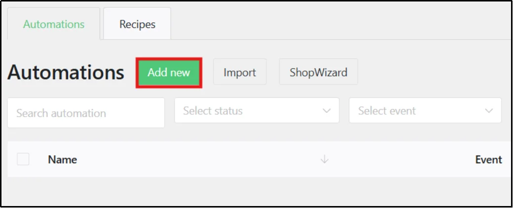 Click Add New to create a new ShopMagic email automation