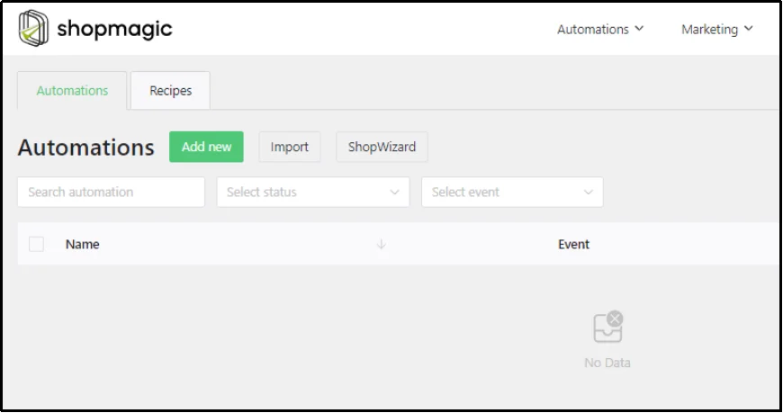 Clicking the “Add New” button to create a new automation in ShopMagic