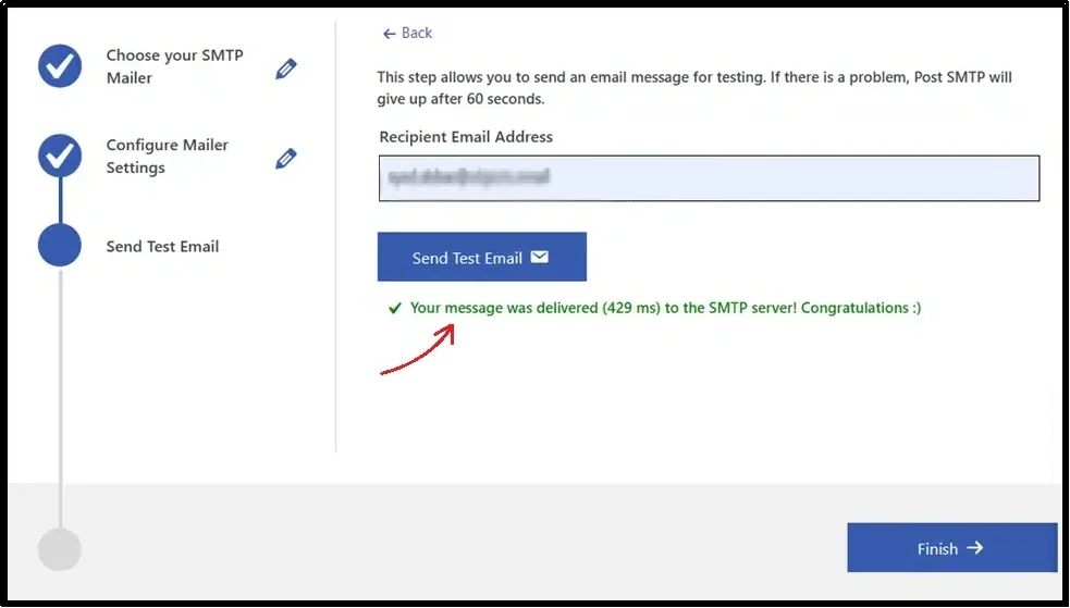 Send a test email to verify successful inbox delivery with Post SMTP