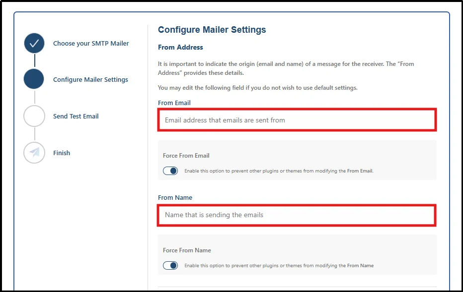 Force From Email and Force From Name toggles enabled in Post SMTP sender settings