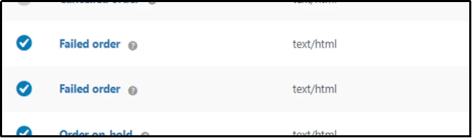 Locate the failed order in the email activity list