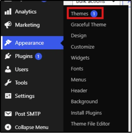 Go to Appearance and Themes in WordPress