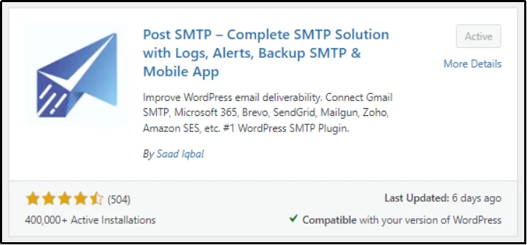 Installing the Post SMTP plugin in WordPress dashboard