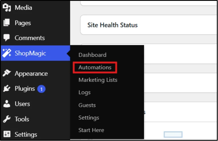 Navigate to ShopMagic → Automations in the WordPress dashboard
