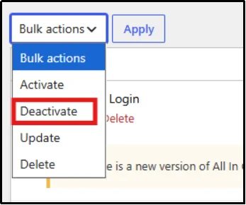 Select all WordPress plugins using the checkbox