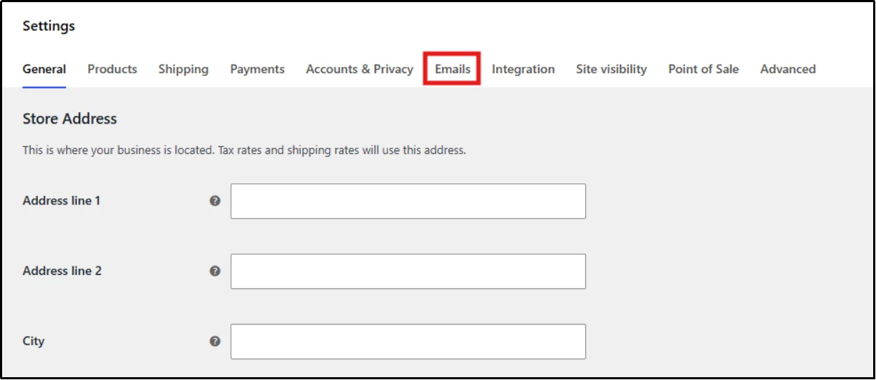 Select Emails from the WooCommerce top menu