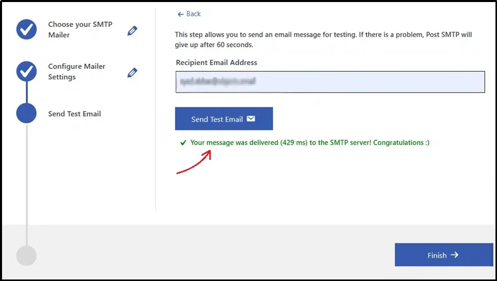 Testing email delivery using the Post SMTP test email button