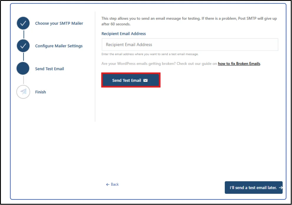 Test the WordPress SMTP configuration in Post SMTP