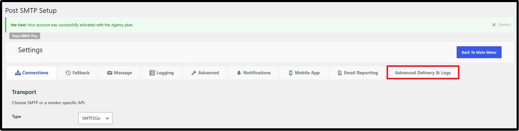 Advanced Delivery & Logs settings in the Post SMTP plugin
