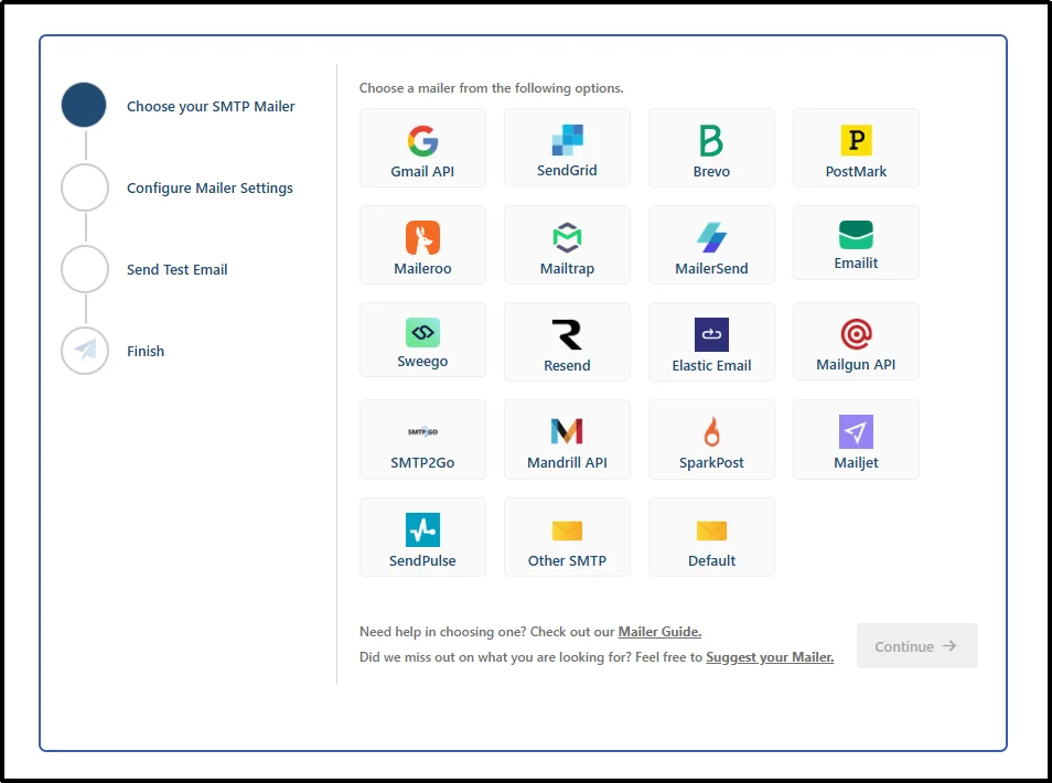 Choose an SMTP mailer in the Post SMTP setup wizard