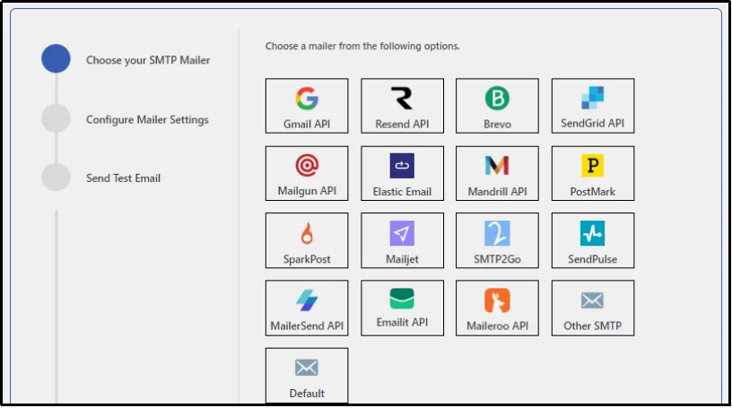 Choose your preferred SMTP mailer in Post SMTP setup