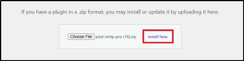 Choose File option for uploading the Post SMTP Premium plugin ZIP