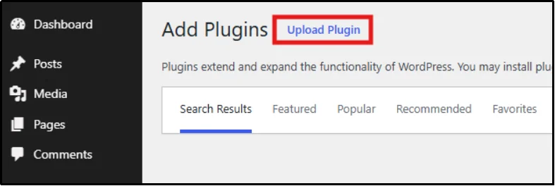 Upload Plugin button in the WordPress Plugins page