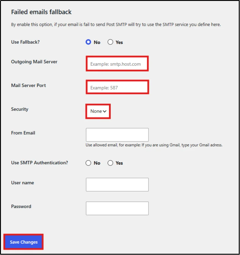Configure fallback SMTP server settings in Post SMTP