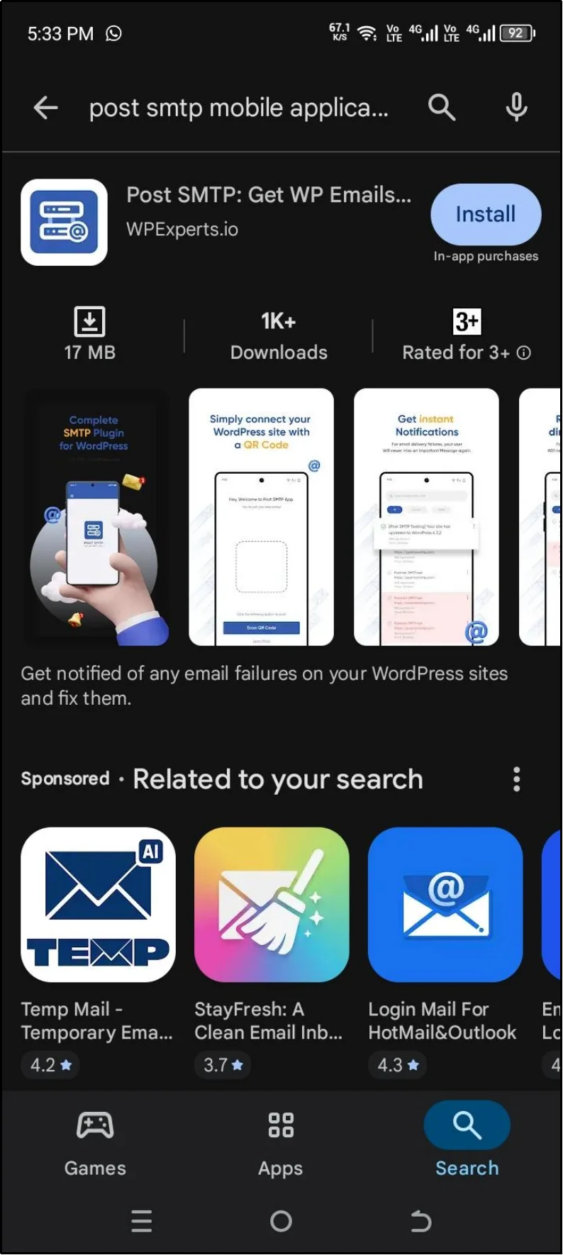 Post SMTP mobile app interface overview