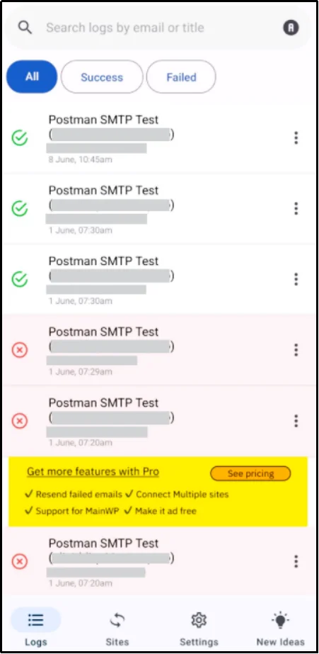 Resend failed WooCommerce emails from the Post SMTP mobile app