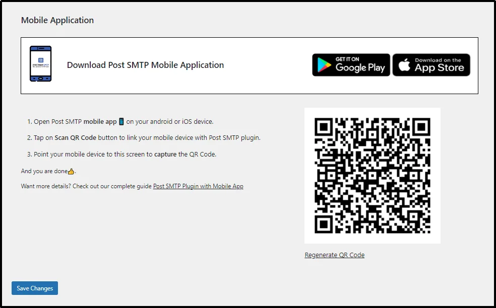 Scan the QR code to connect Post SMTP mobile app
