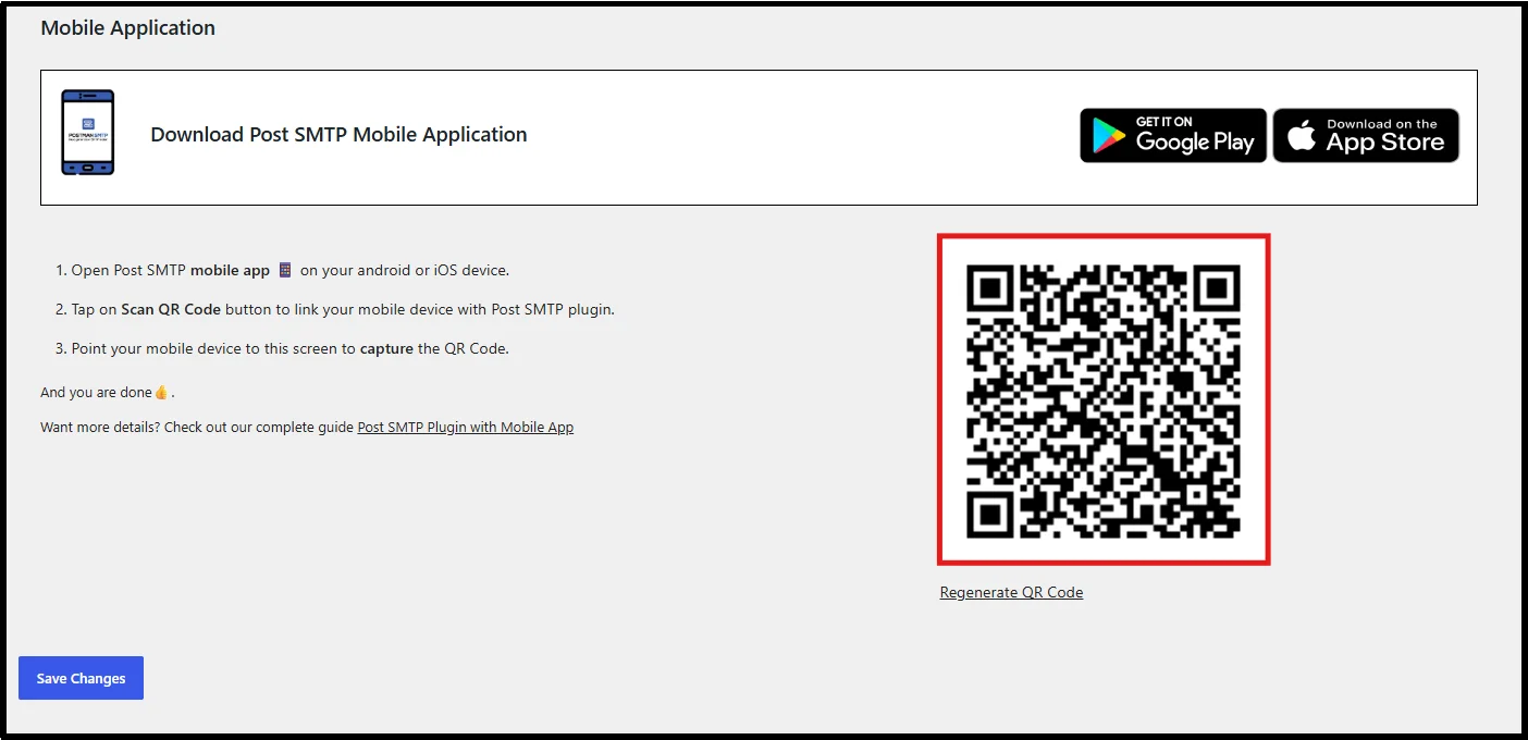 Scan the QR code to connect the Post SMTP mobile app