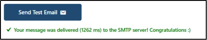 Successful SMTP test email confirmation message in Post SMTP