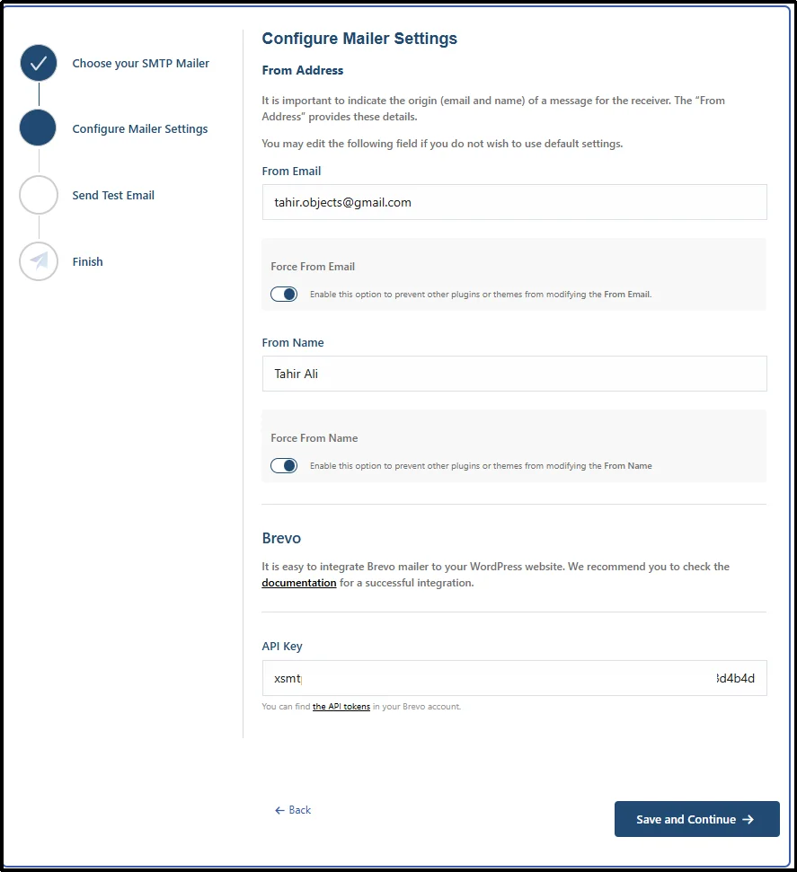 Enter SMTP mailer account API credentials in Post SMTP