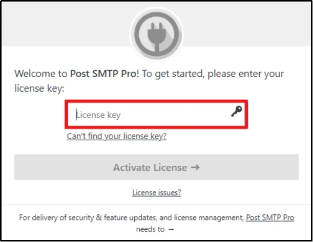 Entering the Post SMTP Premium license key to activate premium features