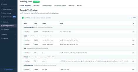 Copy paste the DNS records provided by Mailtrap into your domain to configure post smtp 2
