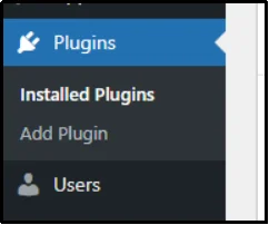 WordPress dashboard showing how to navigate to Plugins and select Add New
