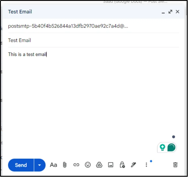 Email preview showing the message being sent to the provided address
