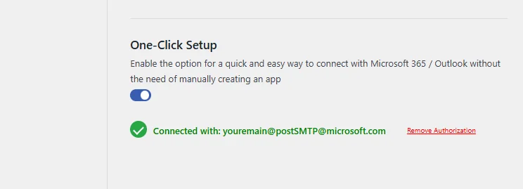Connection confirmed message showing successful Microsoft 365 setup