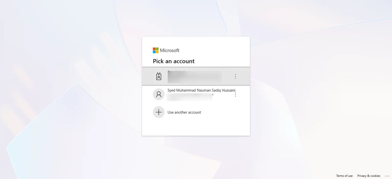 Microsoft login window for account authentication