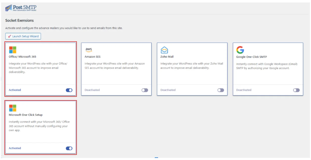Microsoft One-Click SMTP extension in Post SMTP plugin interface