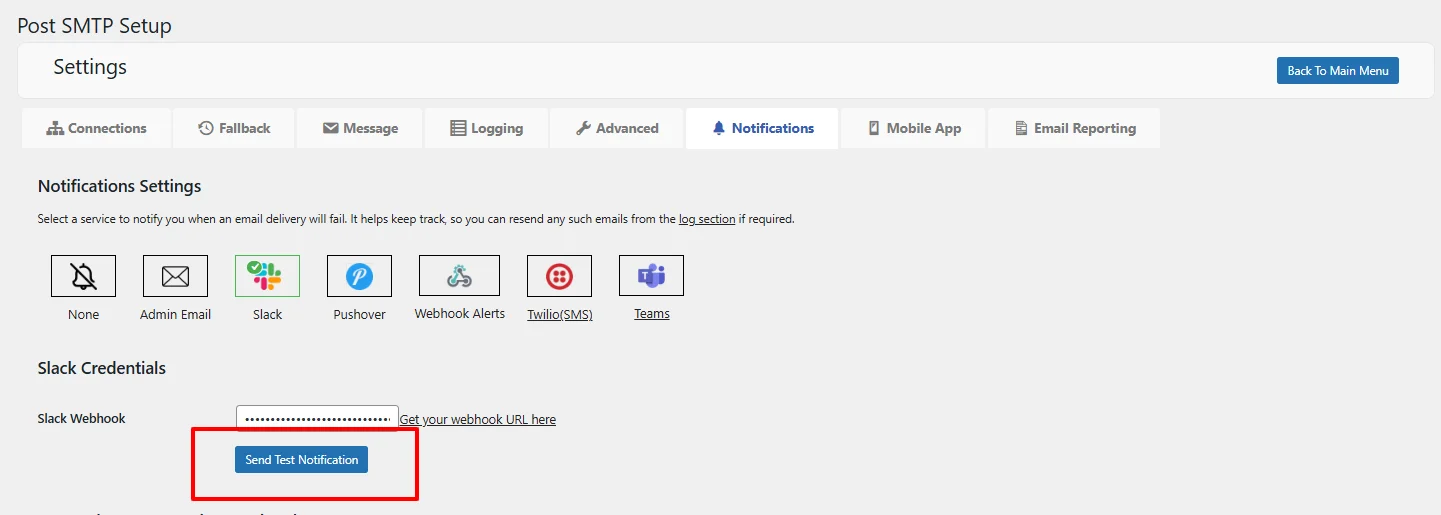 Add SMTP connection credentials in Post SMTP mailer setup