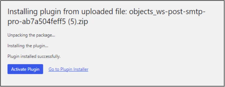 Selecting the downloaded Post SMTP ZIP file for upload