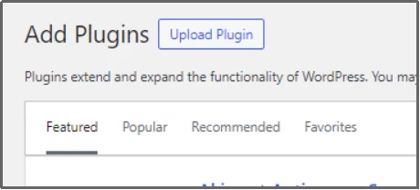 Clicking the Upload Plugin button on the WordPress plugins page