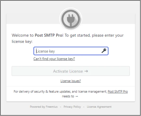 Entering the Post SMTP license key during activation