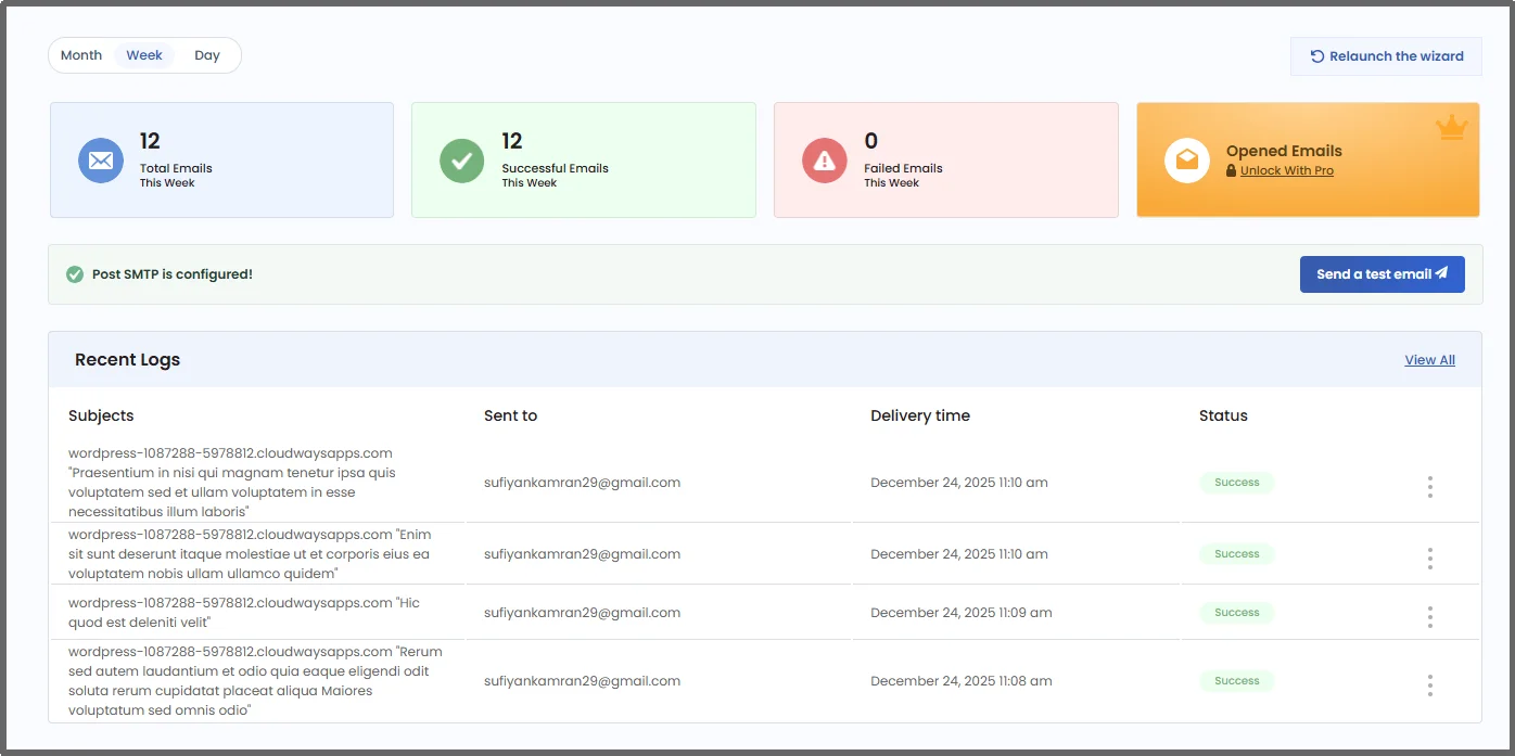 Viewing WordPress email logs in Post SMTP