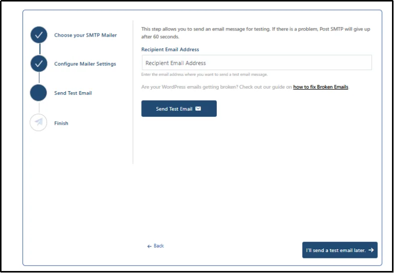 Click send test email option in Post SMTP plugin