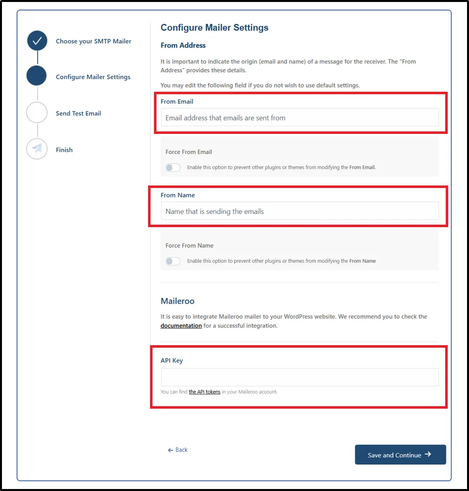 Paste Maileroo API key in Post SMTP settings